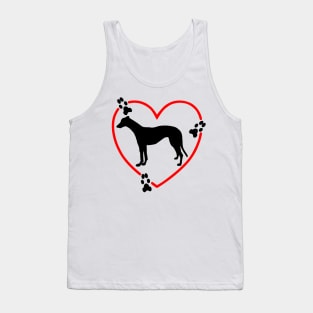 Standing Greyhound Dog Paw Prints Red Heart Tank Top